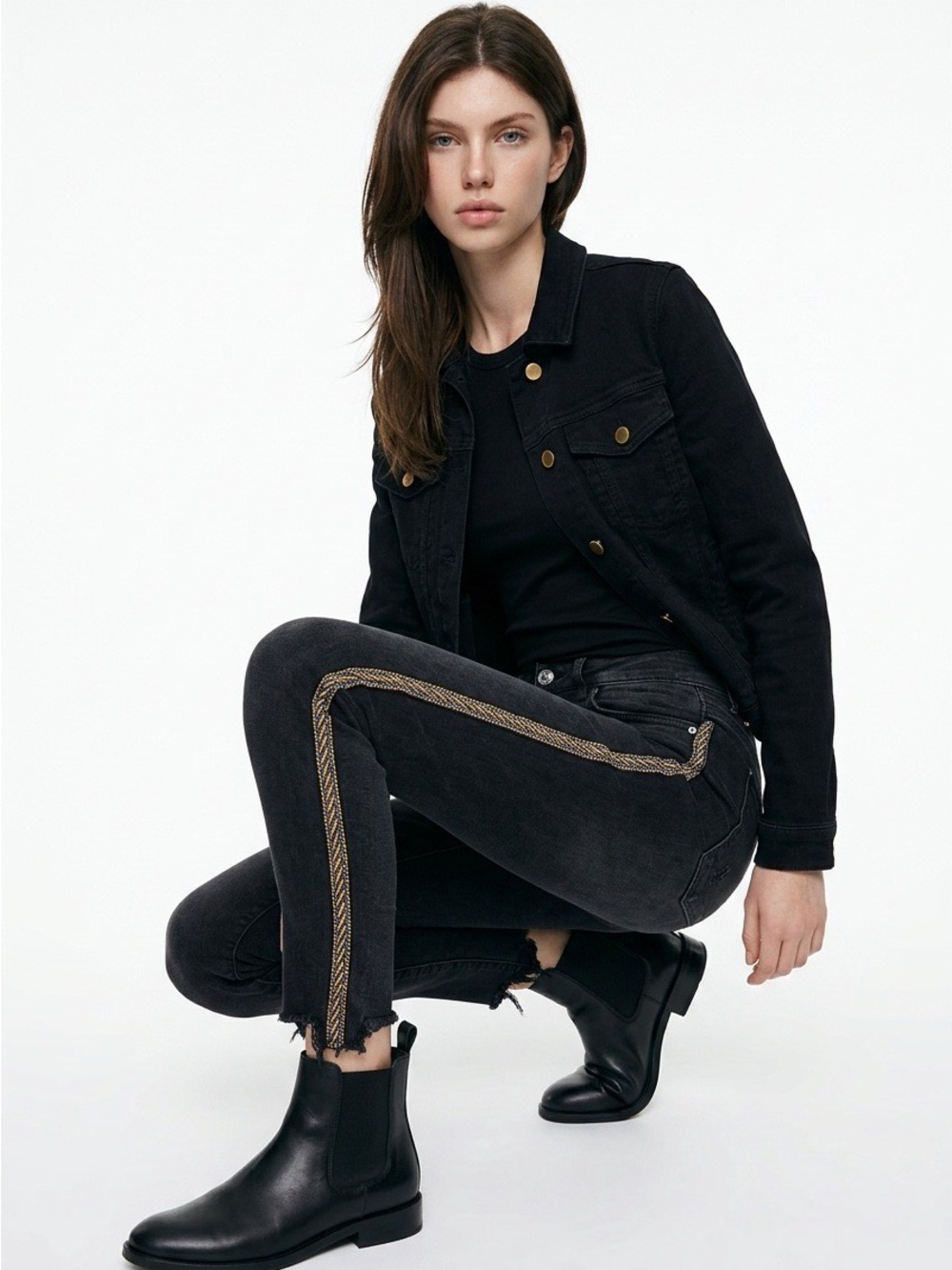 Zara Basic Denim 1975 Jeans with Metallic Trim